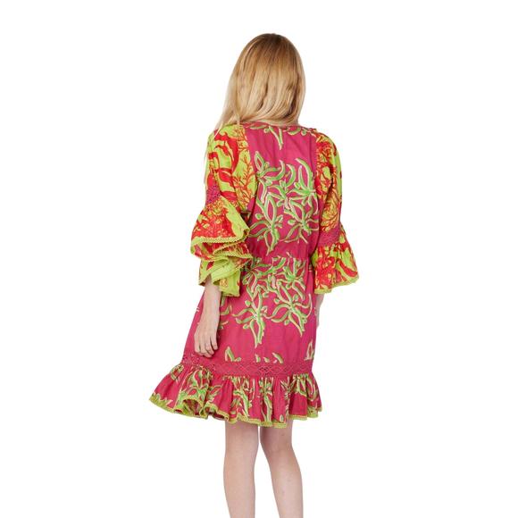 NEW MODAPOSA sandra tropical print mini dress in raspberry lime combo - Picture 3 of 3